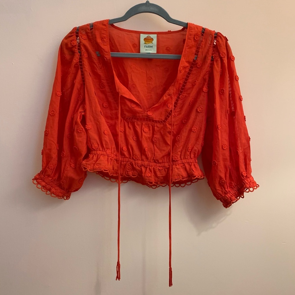 Orange FARM blouse with floral detail